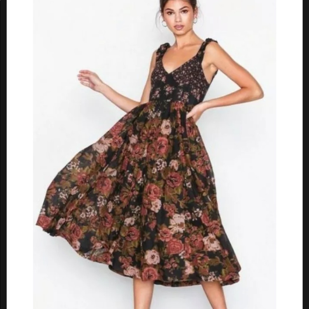 FREE PEOPLE Love You Mixed Floral Pattern Midi Dress Size XS
